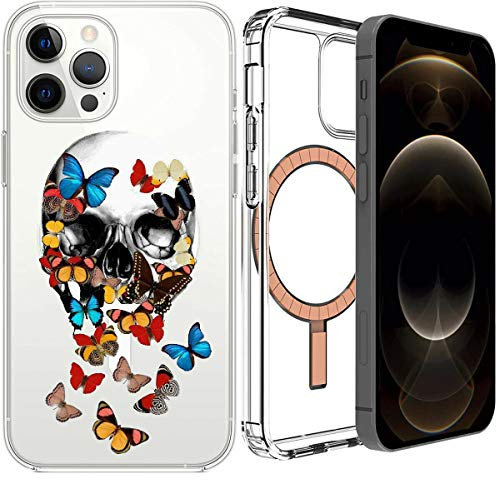 Mixroom - Cover Custodia per Apple iPhone 11 Pro MAX Con Cerchio Magnetico Compatibile con l’Alimentatore MagSafe Fantasia TESCHIO E FARFALLE 512