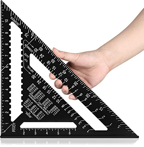 Beslands Aluminum 12-inch Rafter Square Professional Carpenter Measuring Layout Tool Alloy Metal Triangle Ruler Imperial Protractor for Woodworking, Framing, Roofing, and Construction