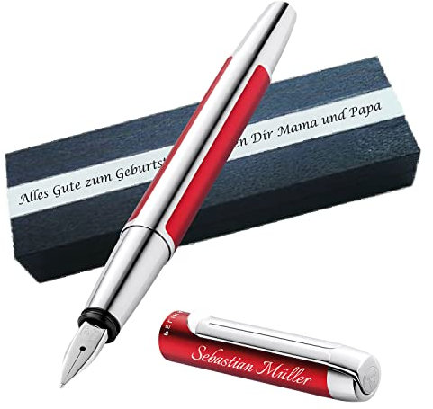 Pelikan Füllhalter Pura® P40 Bordeaux mit Wunschgravur | Aluminium | Personalisierte Geschenkobox als Geschenk & Symbole gravierbar PS138Box2