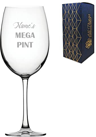Personalised Engraved Mega Pint Glass, Fits a Whole Bottle of Wine, 26oz, Funny Novelty Birthday Gift, Bold Design, Engraved in The UK