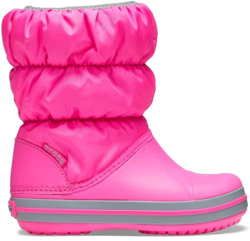 Crocs Unisex Bambino Winter Puff Boot Kids Stivale, Electric Pink/Light Grey, 25/26 EU