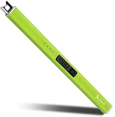 SUPRUS Fluorescent Lighter Glows in Dark Arc Windproof Flameless USB Rechargeable Lighter with Safety Lock for Candle BBQ Camping Party (Yellow)