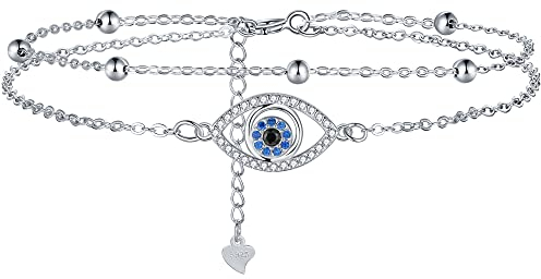 Lydreewam Nazar Auge Armband für Damen 925 Sterling Silber Böse Blick Doppel Armband mit Kugeln und Zirkonia Valentinstag Muttertag Geburtstag Geschenk, verstellbar 17+4cm