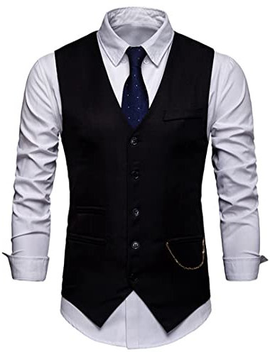 Men Double Breasted Dress Vest Slim Fit Sleeveless Waistcoat Business Wedding Suit Vest Black1 L