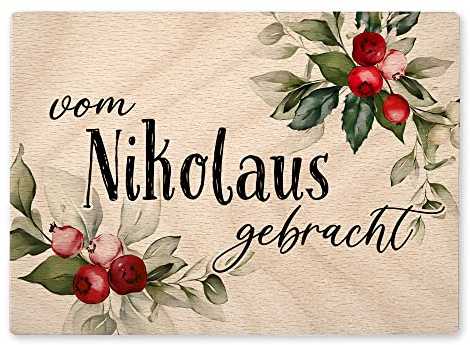 Interluxe Luxecards Postkarte Karte aus Holz - Vom Nikolaus gebracht - Weihnachten Advent Geschenk Dekokarte Dekoration Geschenkidee Freunde Familie
