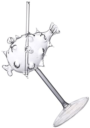 Healeved Cocktail Glass Pufferfish Wine Glasses Novelty Martini Goblet Cup Transparent Glass Drinks Cup for Parties and Celebrations KTV Home Bar Club