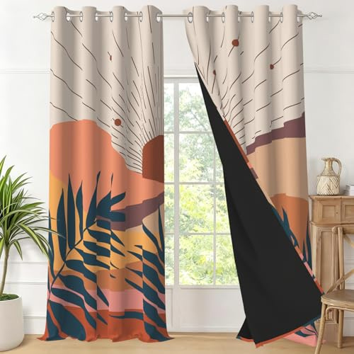 Uiiooazy Gardinen Abstrakte Kunst, Vorhänge Mitte des Jahrhunderts Terracotta Minimalistisch Thermovorhang Blickdicht Polyester Verdunkelungsvorhänge mit Ösen für Schlafzimmer Wohnzimmer, 140x245cm