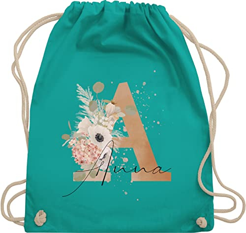 Turnbeutel Rucksack - Initialen - Watercolor Anfangsbuchstabe I Geschenk mit Initiale Geschenke - Unisize - Türkis - kindergartentasche schulkind beutel buchstaben a turnsack