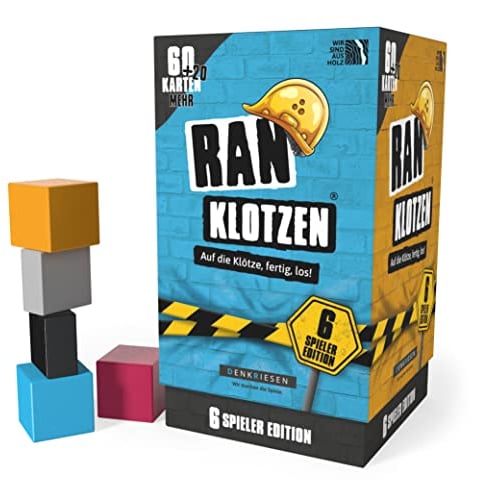 DENKRIESEN - RANKLOTZEN - „Auf die Klötze, fertig, los!“ | Ab 2 Spieler | Familienspiel | 6 Spieler Edition | Actiongeladenes Stapelspiel | Geschenkidee | Taktik, Geschick & Spaß für die ganze Familie