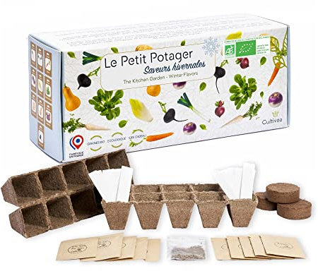CULTIVEA® El Pequeño Huerto - Sabores de invierno - Macetas de semillas - Semillas 100% ecológicas - Cultivar y disfrutar -Idea de regalo (puerros, zanahorias, nabos, rábanos, escarola, remolacha)