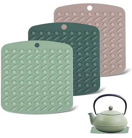 Prasacco 3 Pieces Silicone Pot Holder for Kitchen, Silicone Trivet Mat Non Slip Heat Resistant Trivet Hot Pads for Hot Dishes, Spoon Rest, Hot Pan, Oven Mitts, Placemats, Pot Holders, Tables