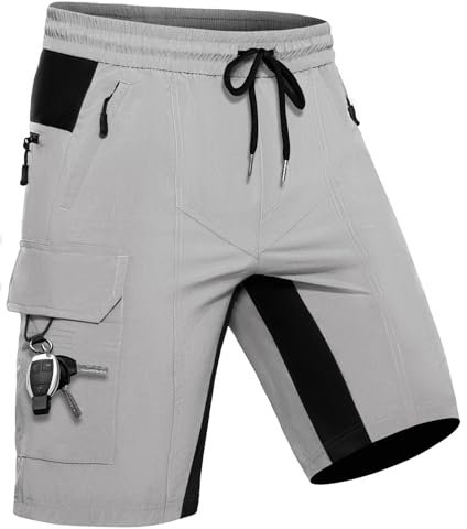 Wespornow Kurze Hose Herren Shorts Sommer mit 5 Taschen Stretch Leichte Cargo Sporthose Arbeitshosen Männer Kurz Wanderhose Bermuda Jogginghose Chino MTB Cargohose Gym Leinen(Hellgrau, L)