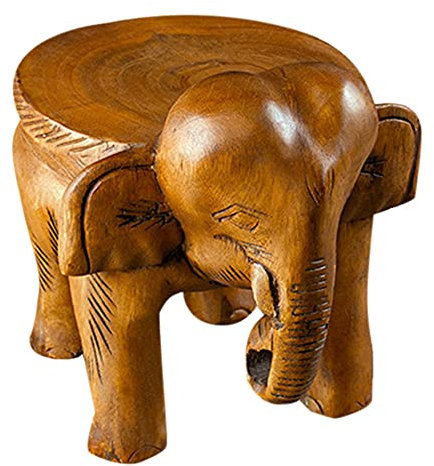 Oikabio Wooden Handmade Elephant Shape Decorative Stool Natural Multicoloured Side Elephant Table for Home Decor Statues