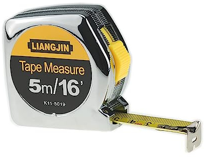 FamilyMall Rollbandmaß 5m/16ft – Automatisches Maßband mit metrischer & Zoll-Skala, stabiles Stahlgehäuse vernickelt, handliches Taschenmaßband mit Gürtelclip für Bau, Heimwerken & Holzarbeiten
