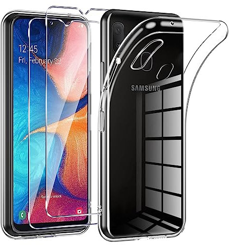 Phoona HandyHülle für Samsung Galaxy A20e Hülle mit 2 Stück Panzerfolie,Dünne Weiche TPU Silikon Transparent Stoßfest Schutzhülle für Samsung A20e Hülle Klar Kratzfest