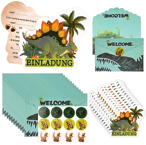 Svalor 12 Stück Dino Stegosaurus Einladungskarten, mit 12 Briefumschläge und Dinosaurier Aufkleber, Kindergeburtstag Dinosaurier Einladungen, Einladungskarten Kindergeburtstag, für Geburtstagsfeier