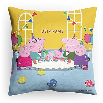 PICANOVA Peppa Wutz Kissen mit Name - Plüsch Dekokissen mit Füllung - Personalisiertes Peppa Wutz Kopfkissen für Kinder - Individuell Geschenk für Kinder - Familie Geburtstag - 40x40cm