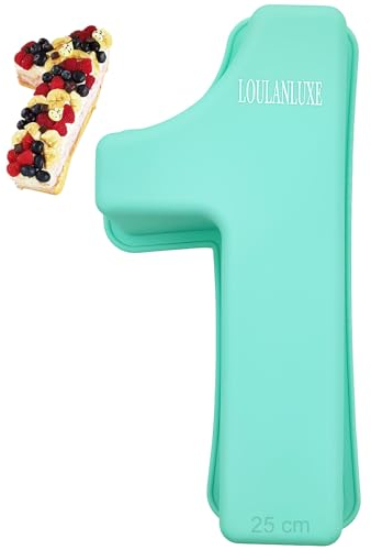 LOULANLUXE Silikon Kuchenform Zahlen Groß, Antihaftige Backform Zahlen 1, Eingedickt Number Cake Backform, Zahlenbackform für Kindergeburtstag, Hochzeit Jubiläum, Geburtstagstorte, Grün, 25 cm