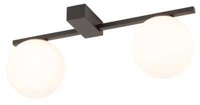 Licht-Erlebnisse Deckenleuchte Schwarz Weiß 48 cm lang H: 13 cm flach blendarm 2-flammig G9 Glas Kugelschirm Deckenlampe Wohnzimmer Küche Flurbeleuchtung