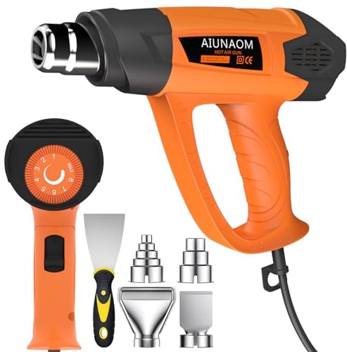AIUNAOM Pistola Termica 2000W Pistola ad Aria Calda Professionale 9 livelli di temperatura regolabile 50℃- 650℃ con 6 Accessori e Protezione da Sovraccarico Per Sverniciare, Riscaldare e Scongelare
