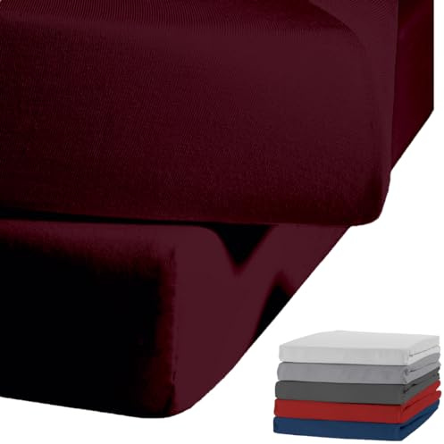 JACK by Kaeppel Biber Spannbettlaken Rundgummi Baumwolle Spannbetttuch 90x190-100x200 / 140-160x200 / 180-200x200 cm, Farbe:Burgund, Größe:180x200cm Spannbettlaken