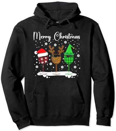 Weihnachtsoutfit Weihnachtspullover Damen Weingläser Wein Pullover Hoodie