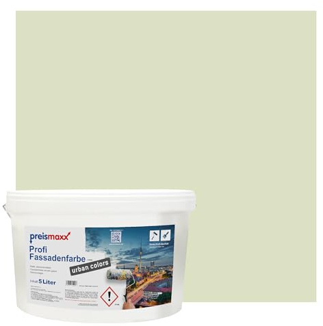 Preismaxx Profi Fassadenfarbe urban colors, bunte Außenfarbe, grün, hellgrün, light green 5L, matte, wasserabweisende Aussen-Dispersion, hohe Wasserdampfdurchlässigkeit