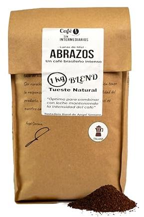 CAFE SIN INTERMEDIARIOS - Abrazos - Café Brasil para Cafetera Italiana - Moka 1Kg - Tostado Semanal - Envasado y molinado al envío - Intensidad de sabor media - Ideal para Café cortado o Capuchino