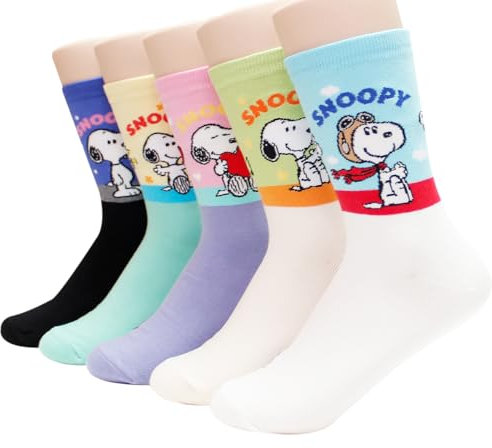 socksense The Peanuts Snoopy Socken für Damen und Teenager-Mädchen, Cartoon-Charakter-Serie, lizenziert, Farbe: 5 Paar, Einheitsgröße