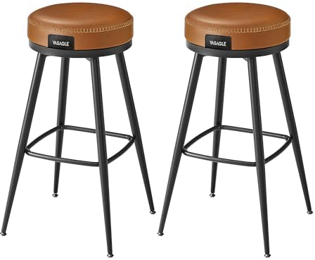 VASAGLE EKHO Kollektion - 360° drehbarer Barhocker, 2er Set, Hocker für Bartisch, Kunstleder mit Nähten, Mid-Century-Modern-Stil, 76 cm hoch, Küche, Hausbar, karamellbraun LBC110K01