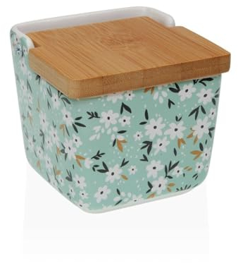 Versa Salero con Tapa Bellis Flores Cerámica 8,8 x 8,5 x 8,8 cm