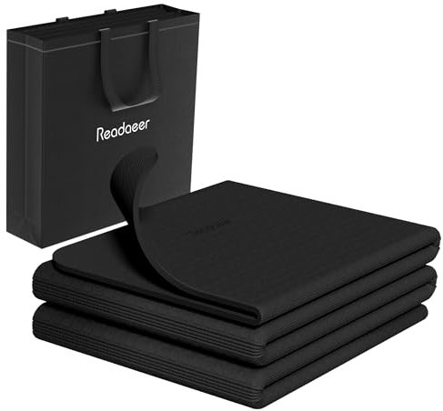 Faltbare Yogamatte für unterwegs, faltbare Yogamatte, 6 mm dick, mit Tragetasche, rutschfeste TPE-Übungs-Pilatesmatte für 183CM L x 61CM B (Schwarz)