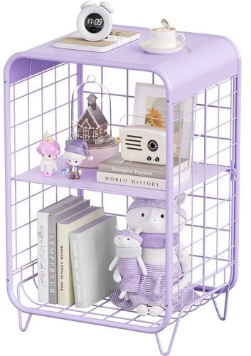 SYKIARIO Cute Nightstand, Metal Side AND Accent Table, 3 Tier End Table With Storage - Purple