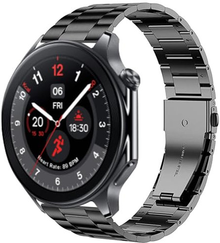 Blueshaweu Compatible for OnePlus Watch 2 Band, Quick Release Stainless Steel Metal Replacement Straps Compatible for OnePlus Watch 2, 1 Smartwatch (Black)