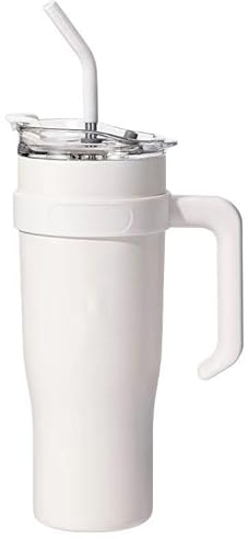 DYBHSD Auto Thermobecher für Citroen C3 Aircross, Auto-Kaffeetasse Kaffeebecher to Go Vakuum Isolierbecher mit Griff und Stroh Doppelwandiger Edelstahl Autoteile,White-1200ml