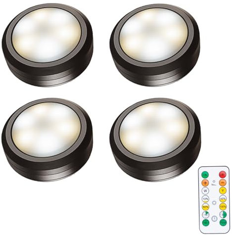 Dzxin Schrankbeleuchtung, 4 Stück LED Licht Drücken Batterie, Touch Lampe Batteriebetrieben, Unterbauleuchte Küche, Kleiderschrank Beleuchtung, Beleuchtung Dimmbar Treppenlicht, Schwarz