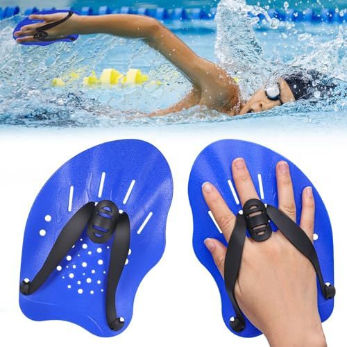 Zocipro 1 Paire Palmes de Natation, Plaquettes Natation avec Sangles Réglables, Accessoires D'entraînement à la Natation pour Adultes et Enfants, Unisexe, Bleu