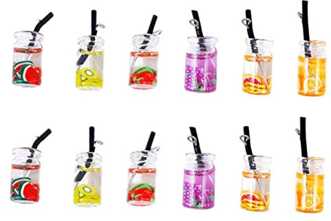 TEHAUX 12pcs Mini Bottle Pendant Artificial Milk Tea Model Simulation Resin Material Cup Pendant Diy Accessories for Jewelry Making Charms for Crafting Random Color