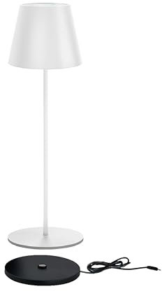 Trango LED Tischlampe kabellos weiß Akku Aufladbar 2017-03WC inkl. USB-C Ladestation Touch stufenlos dimmbar 3 Watt 2700K warmweiß IP44 Tischleuchte für Schlafzimmer Garten Restaurant Bar Terrasse