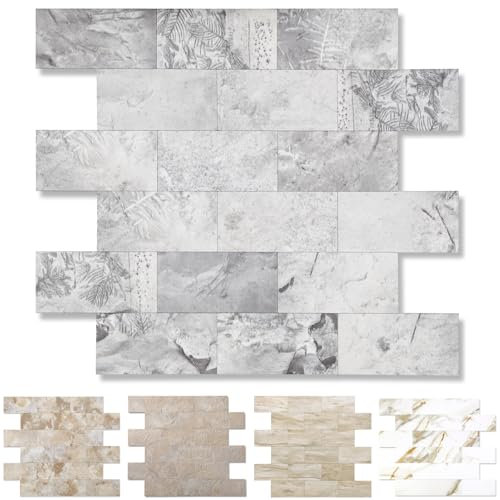 Paquete de 10 azulejos de pared de PVC de 30.5 x 30.5 cm, para cocina, baño, decoración de chimenea, mesa de lavandería, calcomanías de escalera en piedra gris