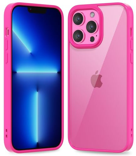 oakxco Thin Slim Clear case for iPhone 13 Pro Max, Transparent Hybrid Hard Shell Plastic & Soft Silicone Rubber Bumper, Non-Yellow Acrylic Protective Lightweight Cover for Women, Hot Pink
