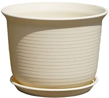 Macetas al Aire Libre Maceta para Plantar Paquete de 2 macetas de resina gruesas, macetas grandes redondas duraderas, macetas decorativas coloridas con bandeja Jardinería Plantación de Macetas(Beige)