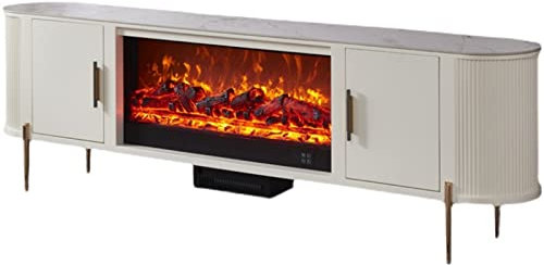 Marble TV Cabinet for Living Room with Fireplace, Small Household Locker - Interior Decoration TV Cabinet for Modern Home Décor