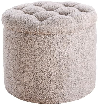 Riess Ambiente Runder Hocker MODERN BAROCK - 50cm - Champagner Bouclé - mit Stauraum - Schminkhocker