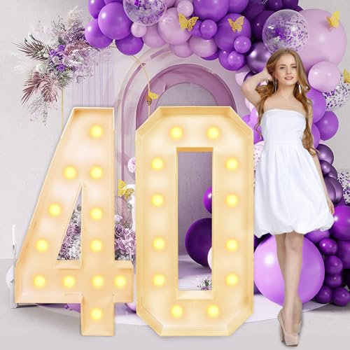 Updated 4FT Marquee Light Up Numbers 40,reassemblable Giant Large Numbers Frame Mosaic Numbers for 40th Birthday Decorations, Birthday Party DIY Anniversary décor (4FT-Number-40)