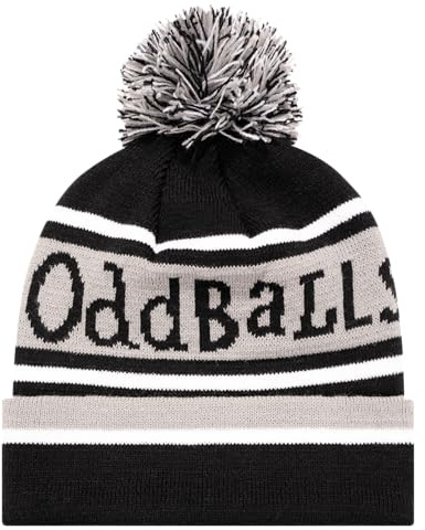 OddBalls Unisex Bobble Hat | Winter Hat for Adults | Wool Beanie | Black, Grey & White