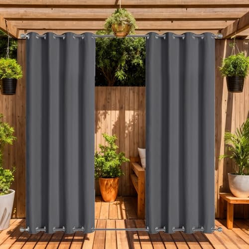 LiveGo Rideaux d'extérieur Imperméables avec Œillets (Haut et Bas), 2 Panneaux Occultants Anti-UV et Coupe-Vent pour Terrasse, Pergola, Jardin, Véranda, Balcon