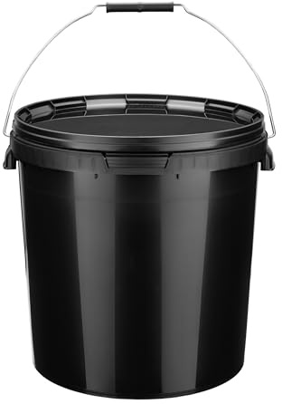 Garronda 20L mit Metallhenkel 50 Stück Eimer mit Deckel Schwarz GD-0104 | Mit Bügelgriff, strapazierfähig, leicht zu reinigen und lichtundurchlässig, schützt vor Austrocknung und Insektenzugang
