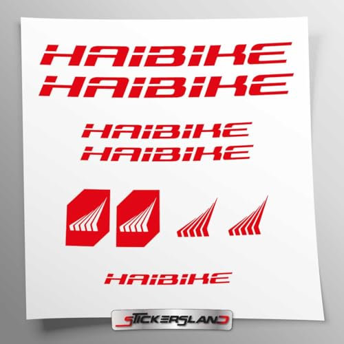Kit adesivi compatibile con telaio MTB Mountainbike e casco | decals sticker Decalcomanie bici scritte loghi | Stickersland® - Haibik (Rosso Lucido)