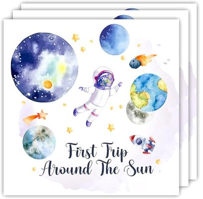 ParPix 20 Papierservietten Deko Kindergeburtstag 33x33cm Planeten Astronaut für Jungen und Mädchen Servietten Servietten